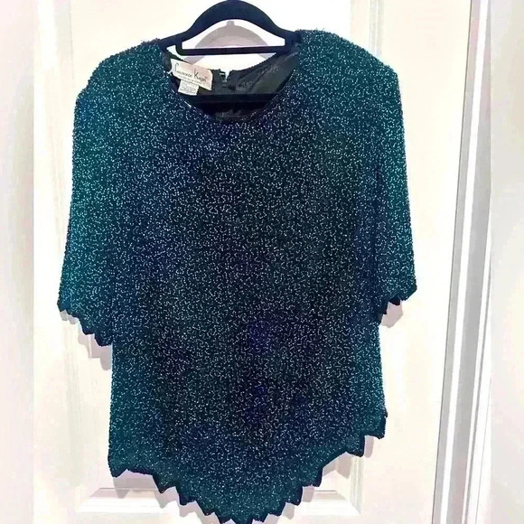 Laurence Kazar Tops - Laurence Kazar SILK Vintage Beaded Blouse Top Sequins 1980s SIZE 1X